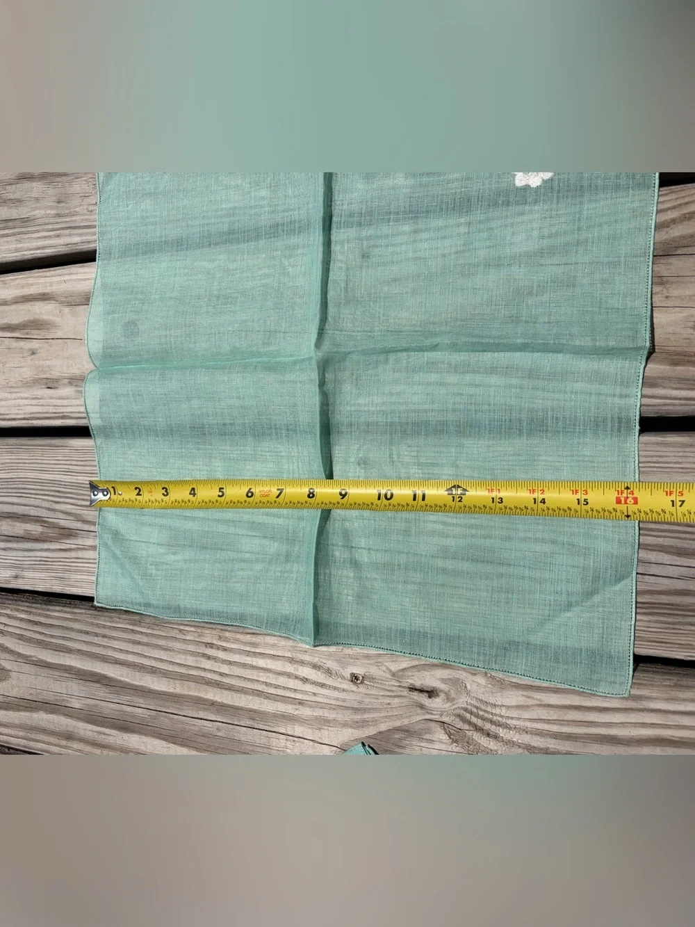 4‎ Embroidered Linen Napkins Green Edge Floral Farm Country Vtg Handkerchief